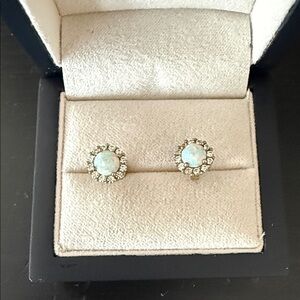 Opal Halo Stud Earrings - Silver-Tone